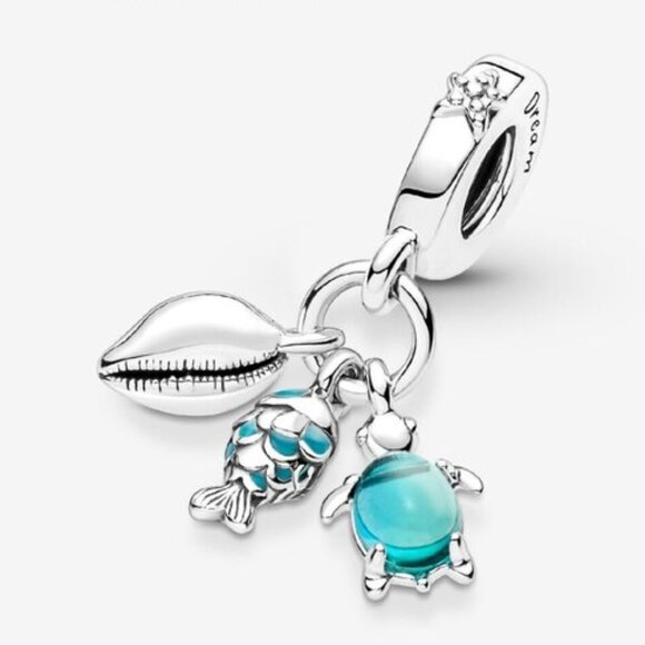 Pandora Fish, Sea Turtle & Conch Triple Dangle Charm - Picture 3 of 6